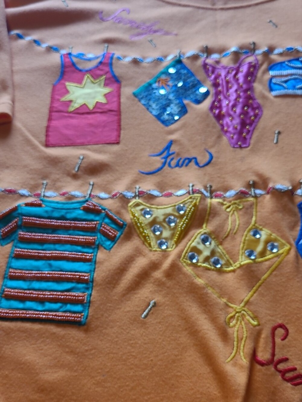 Victoria Harbour VINTAGE Size S Short Sleeve Orange Embellished Beach Tee - Picture 5 of 16